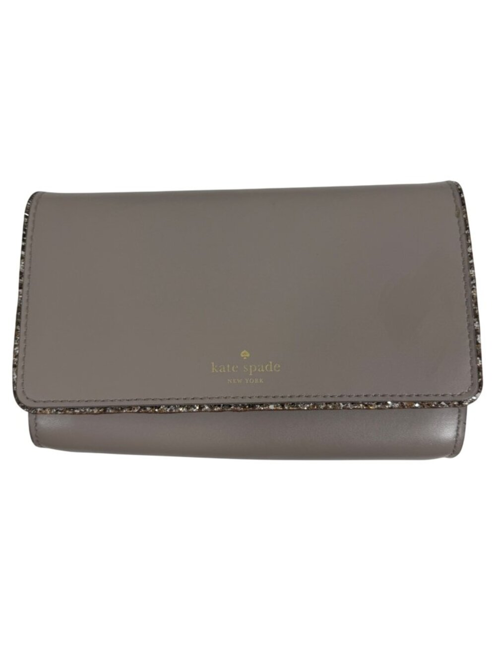 Kate Spade Connie Seton Dr Crossbody Clutch Bag Gray/Taupe Leather Glitter Trim